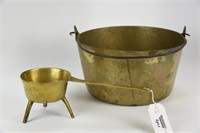 Early Brass Pail & Brass Footed Melting Pot