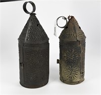 2 Paul Revere Vintage Period Pierced Tin Lanterns
