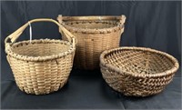 3 Early Black Ash Baskets