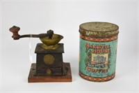 Late 1800's Coffee Grinder & Coffee Tin