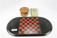 Oval Painted Checkerboard, Marbles Game & Book