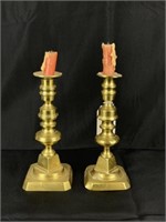 Pair of Brass Early American Push Up Candlesticks