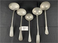 5 Pewter Early American Signed Ladles