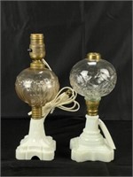 2 Early Oil Lamps with Milk Glass Bases