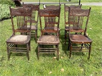 Set of 6 Black River Pressed Back Oak Chairs