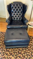 Leather Chair & Ottoman, Navy Blue by Flexsteel,
