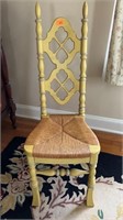 Unique Vintage Painted Wooden Chair with Woven
