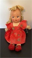 Vintage Stuffed Fabric Doll  With Oil Cloth Face,