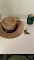 Group of John Deere Items: Straw Hat, 
Koosie &