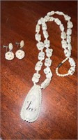 Vintage Ivory Color Necklace and Earrings Set
