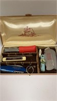 Men’s Leather Dresser Box Full of 
Knives Mostly