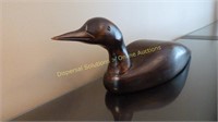 Carved Wooden Loon --signed