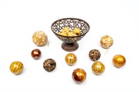 Metal Fruit Compote & Decorative Orbs / Ornaments