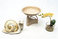 Orchid In Glass, Metal Compote, & White Snail
