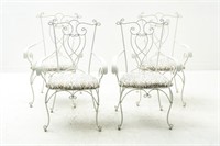 Four White Wrought Iron Padded Dining Chairs