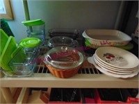 Group of glass baking dishes, food storage & other