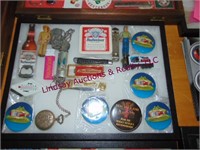 Display of misc Budweiser items & other items