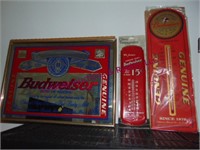 3 Budweiser items: 2 thermometers & other
