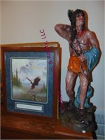 Native American statue 32" tall &eagle picture