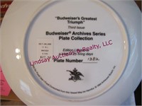 2 A-B collector plates & Budweiser wood calendar