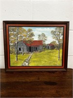Red roof country home art by Sowers