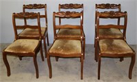 6 Benbow solid black walnut carved dining chairs