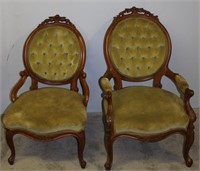 ladies and gents walnut victorian chairs