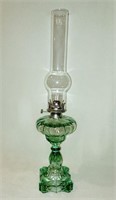 Antique Green Glass Oil Lamp w/ Bubble Flute