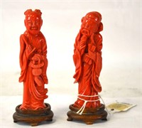 Christie's Pr Chinese Carved Red Coral Figures