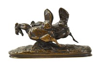 Signed Antique Bronze Roosters