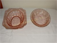 Sandwich Glass pink serving bowls  1 has chip