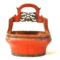 Chinese Painted & Copper Mounted Red Basket