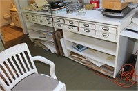 Large Artist's Work Bech with 16 Drawers & Shelves