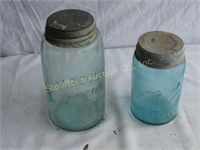 Lot of 2 Pint and Quart Green/Blue Canning Jar