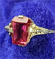 14kt White Gold Synthetic  Ruby Ring