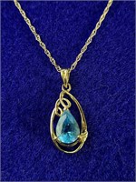 Pear Shaped Blue Topaz in 14k Gold Chain
