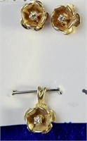 Diamond & 14kt YG Post Earrings & Pendant