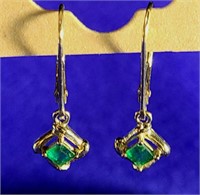 Emerald & 14kt YG Ladies Drop Earrings