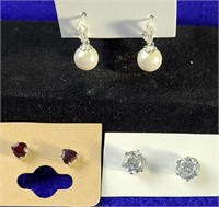 3 pr Costume earrings set in Sterling