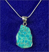 Large Turquoise Pendant / Sterling Silver
