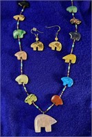 Zuni Bear Necklace & Matching Earrings