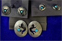 3 Pr SS & Turquoise Indigenous Amerian Earrings