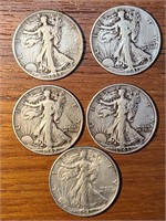5 standing Liberty Silver Half Dollars