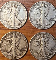 4 Walking Liberty Silver half Dollars