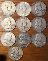10 Franklin silver half dollars