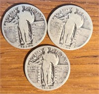 3 US Standing Liberty Silver Quarters