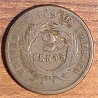 1865 US Large Motto 2 cent piece