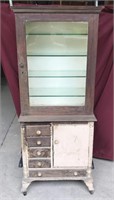 Antique Wooden Medicine Cabinet With Glass Shelves