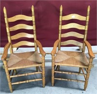 Gorgeous Solid Oak Armchairs, Rush Seats