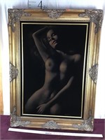 Artwork Oil On Velvet, Signed, Gorgeous Wood Frame